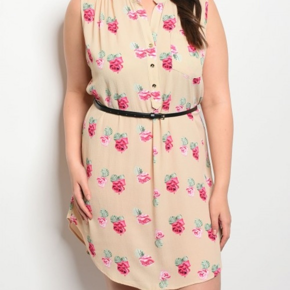Cameron Sand with Floral Printed Sleeveless Dress - Picture 1 of 2